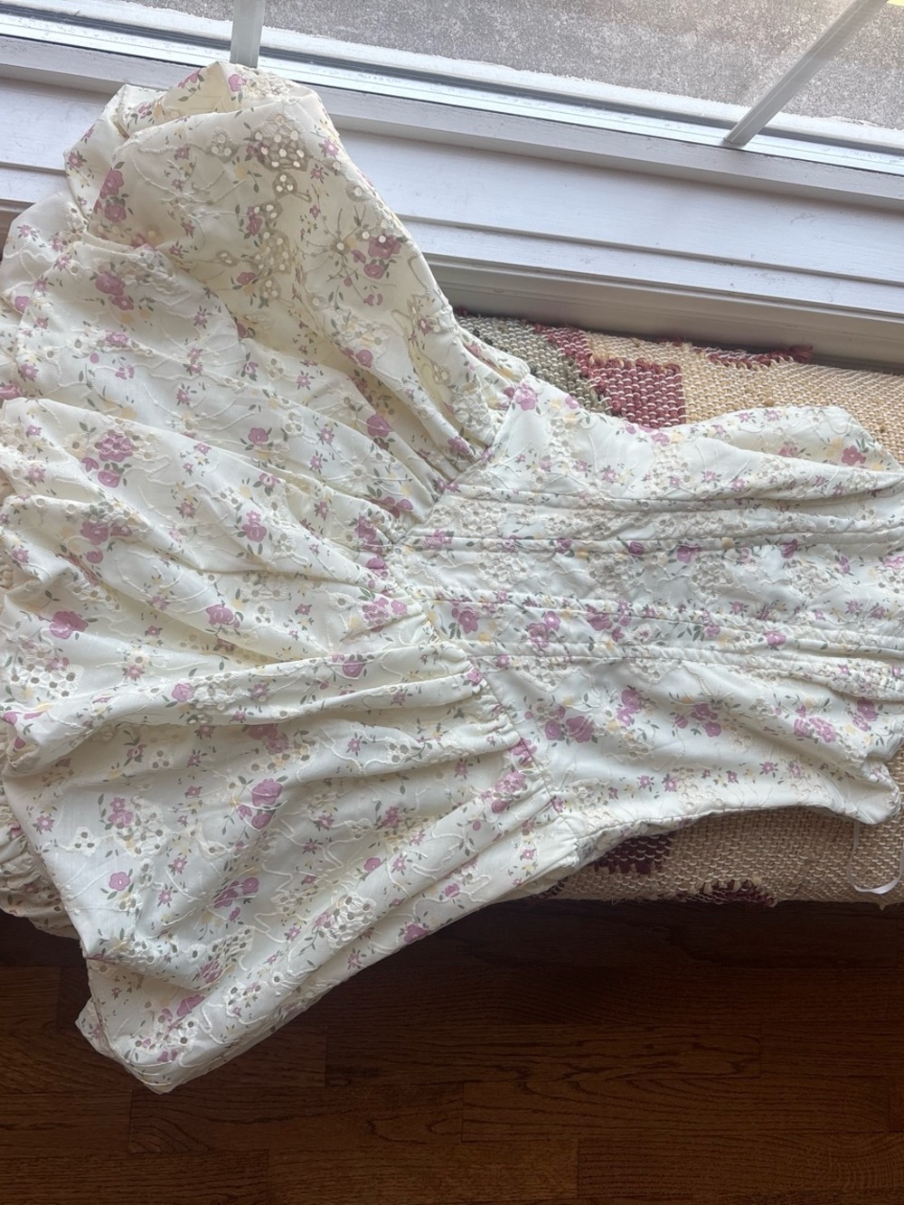 Floral Cream and Pink Women's Dress